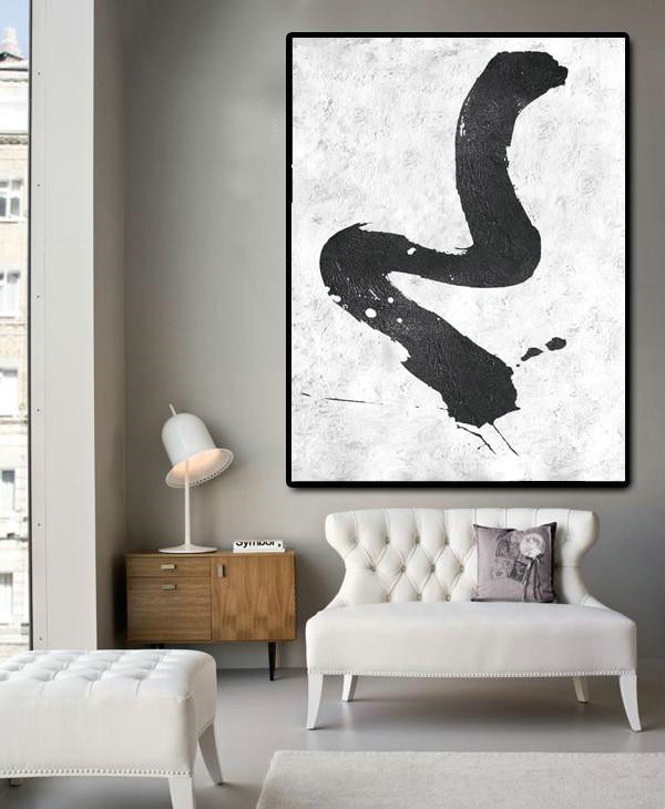 Large Abstract Art Handmade Painting,Black And White Minimal Painting On Canvas - Abstract Art On Canvas, Modern Art